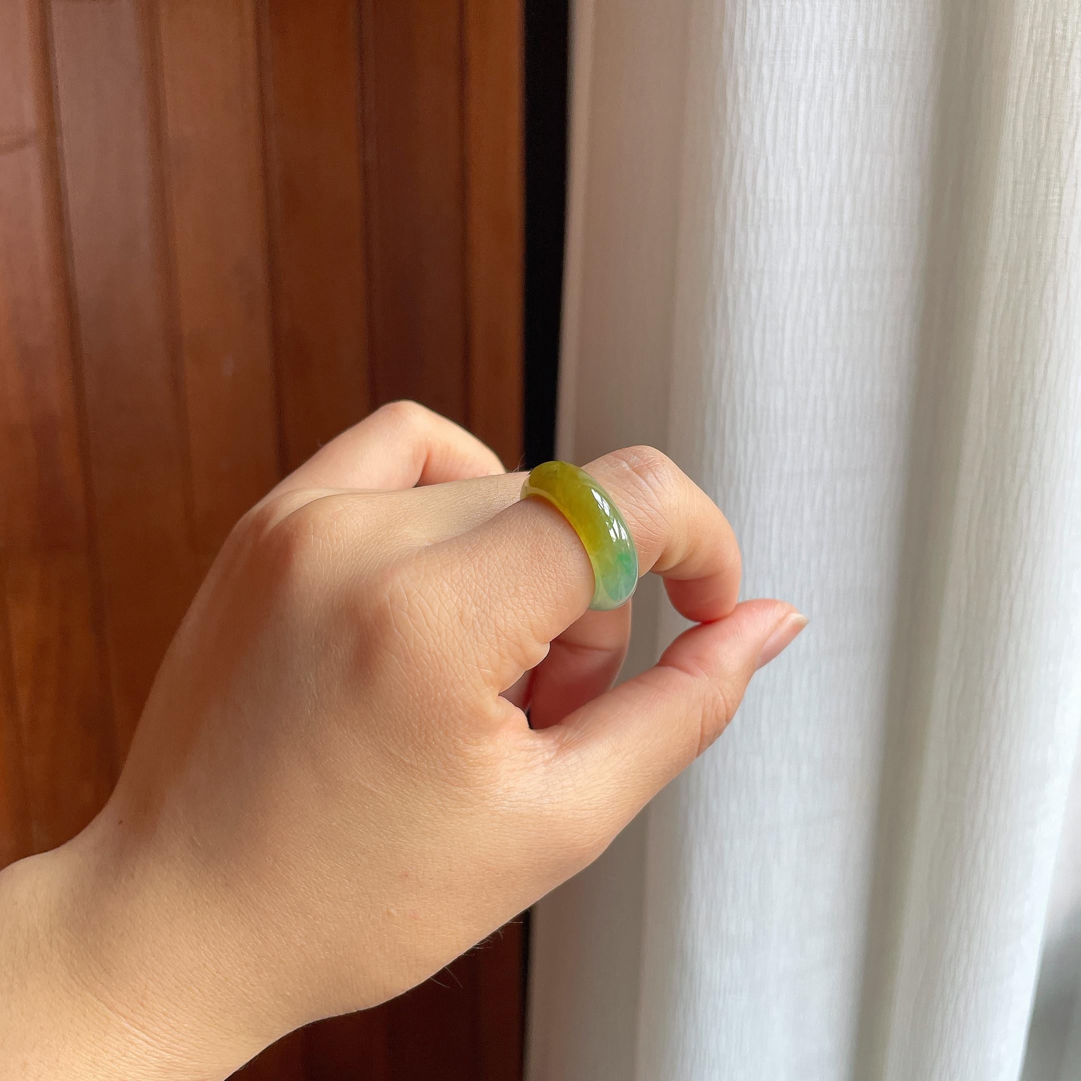 冰种黄加绿翡翠戒圈（yc344577）
