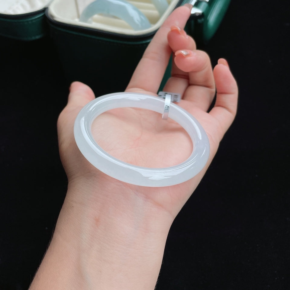 冰种圆条白月光翡翠手镯（54mm）（yc017032）