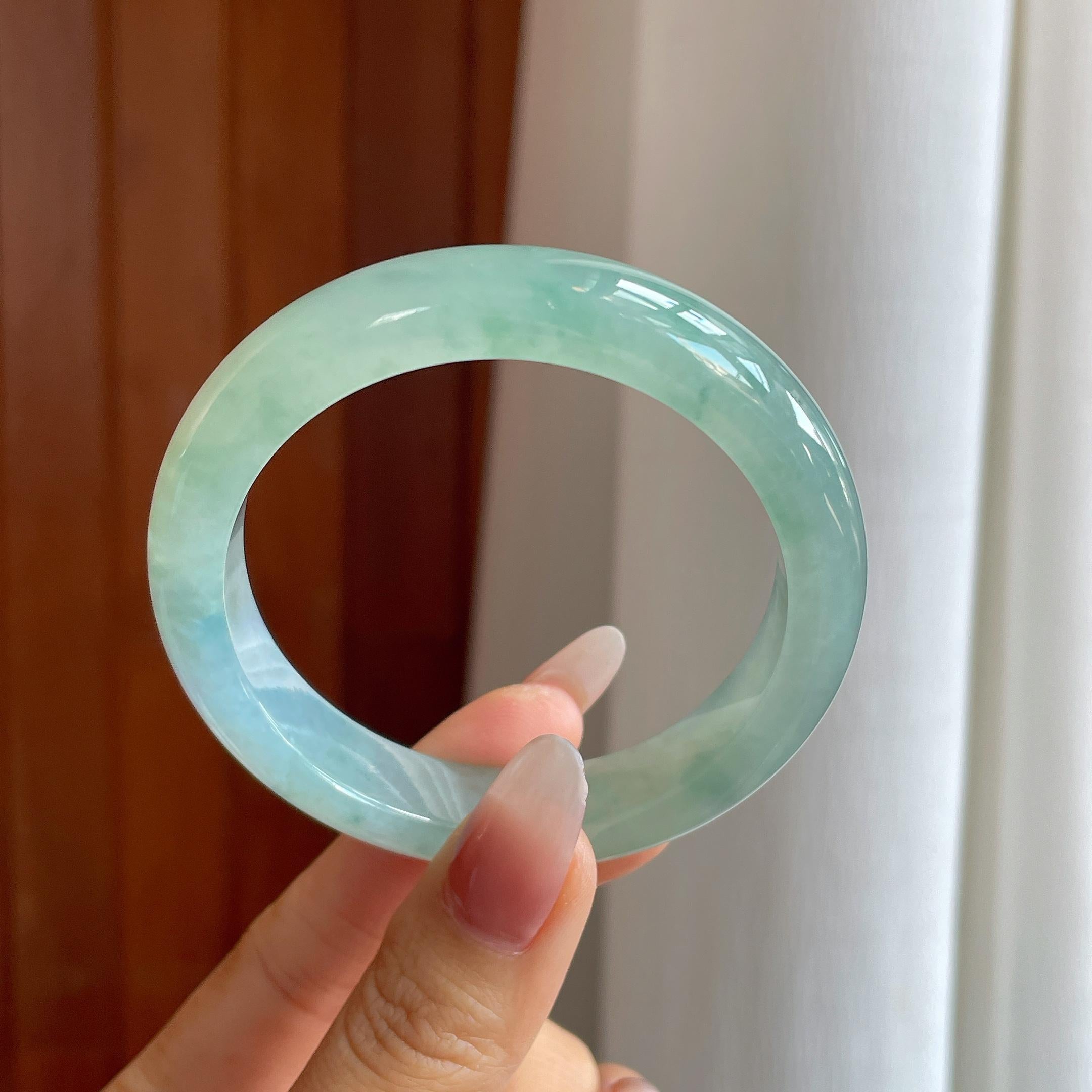 冰种飘花带紫翡翠平安镯（55.5mm）（yc302422）