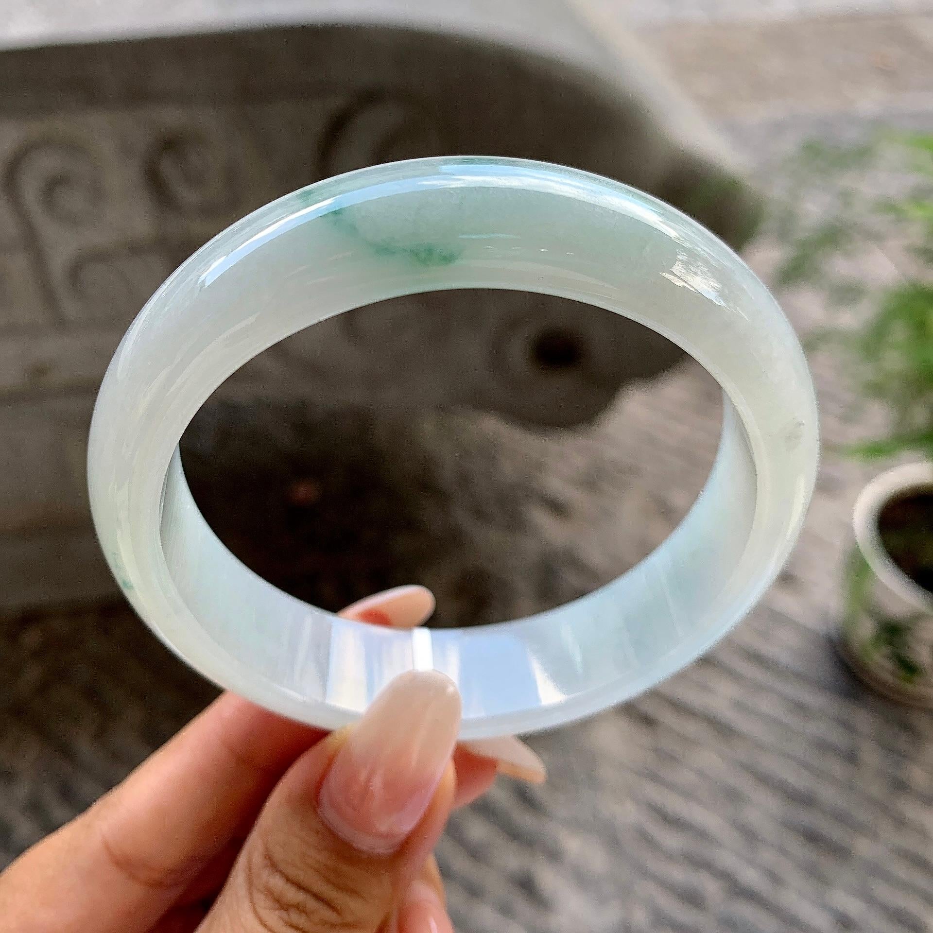 细糯种飘绿宽版轮胎手镯（60.2mm）（yc202359）
