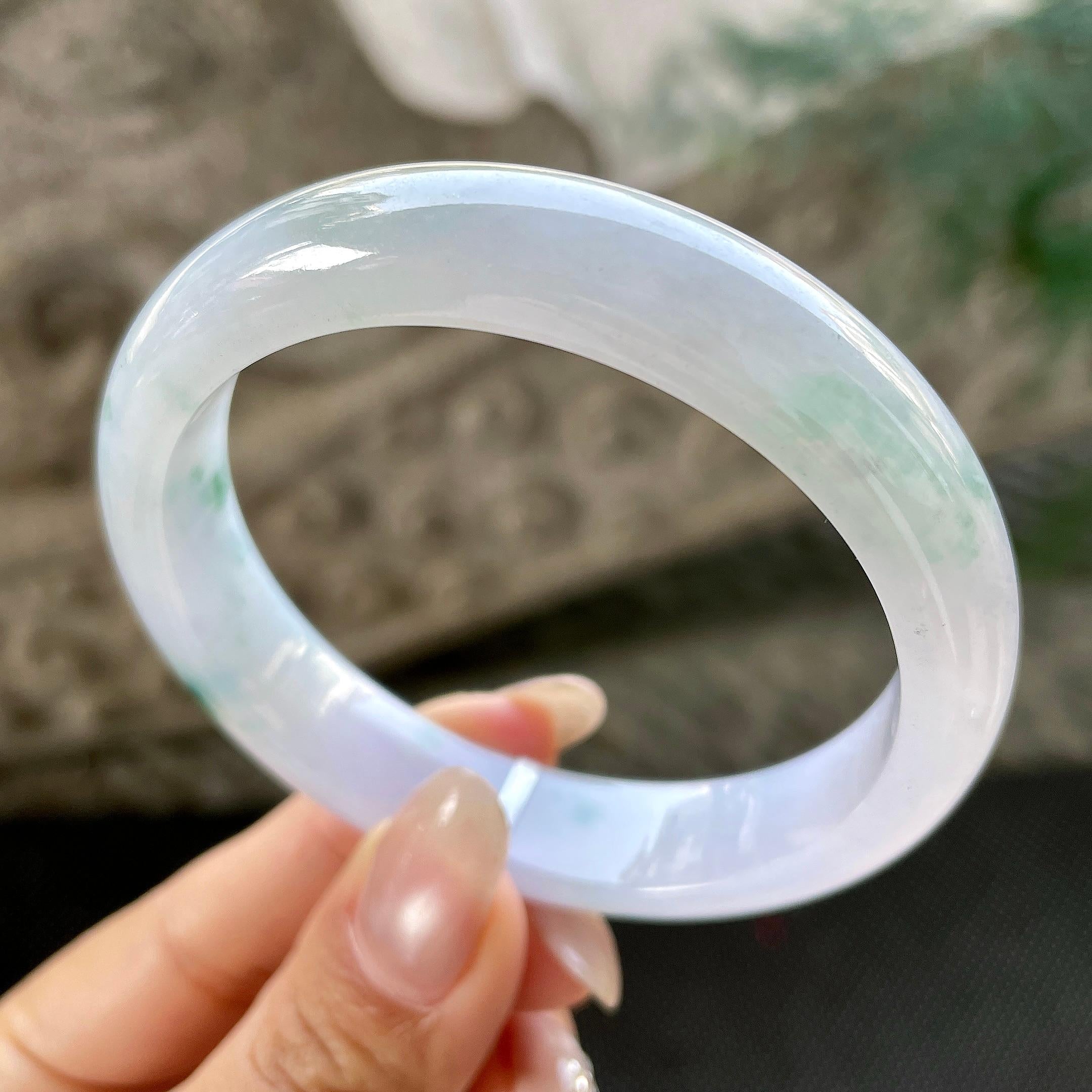 细糯种飘蓝花正圈平安镯57.7圈     天然缅甸A货翡翠（yc348221）