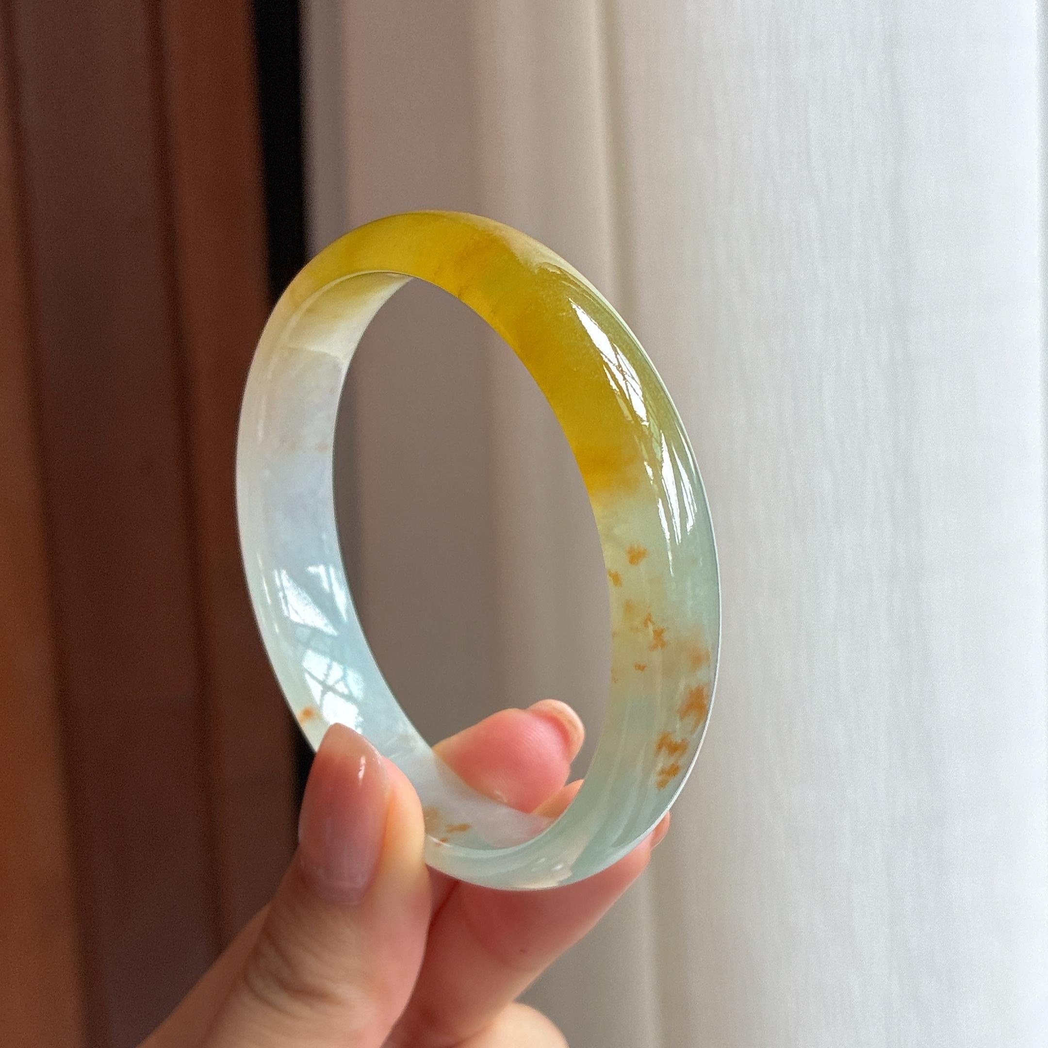 冰种黄翡特色翡翠平安镯（58mm)（yc423140）