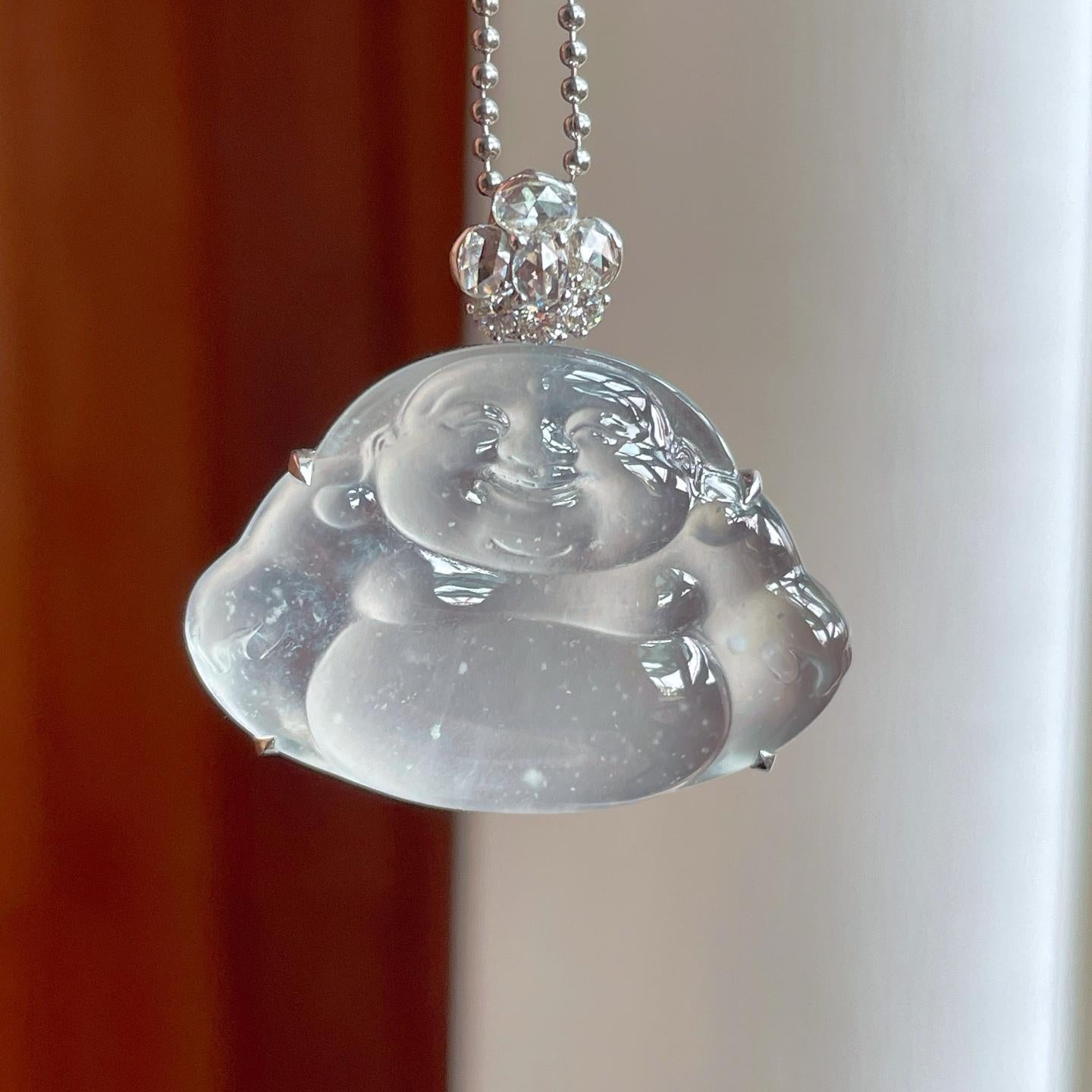 18k金钻镶冰玻种无色翡翠佛公（yc263545）