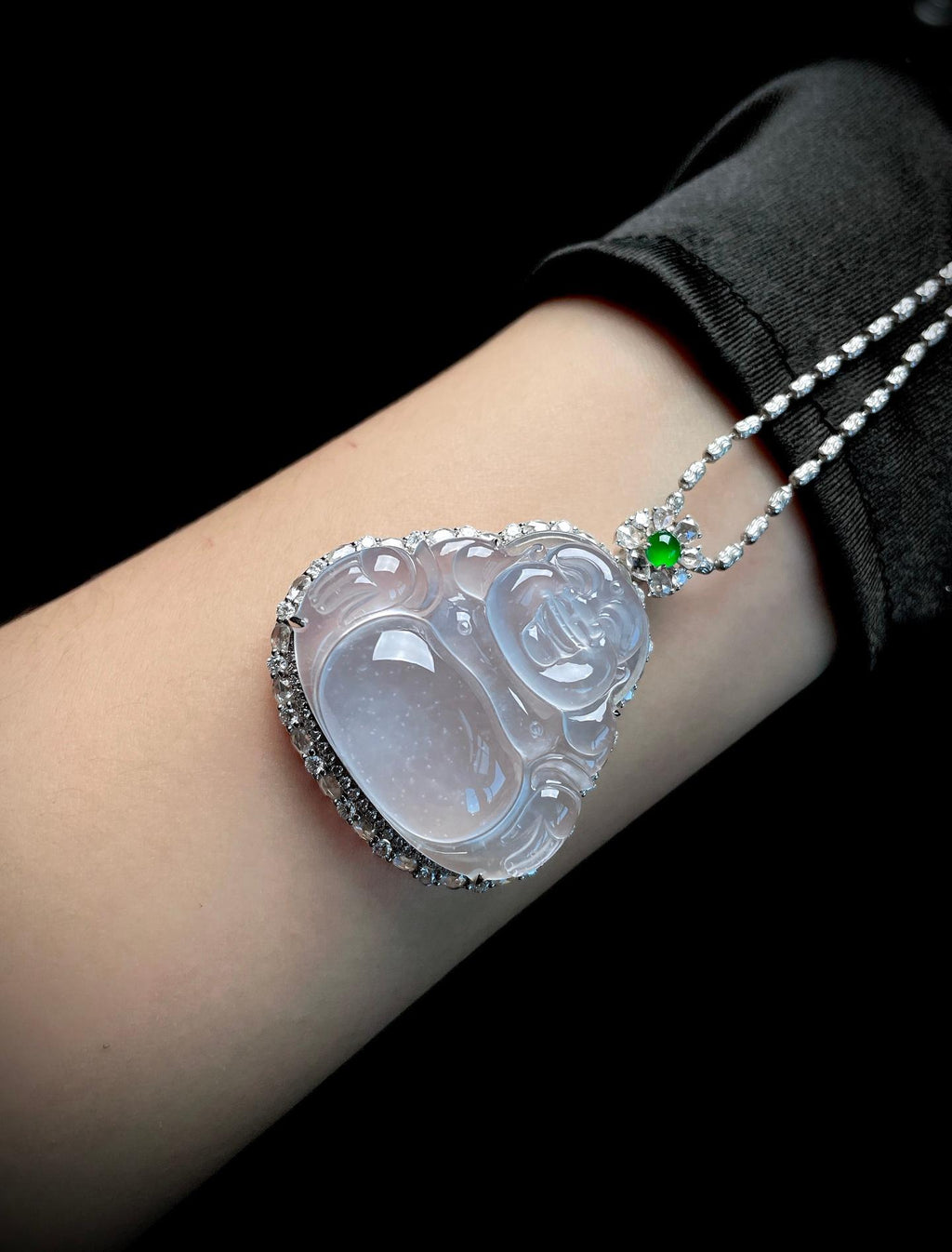 18k金钻镶冰玻种翡翠佛公（yc269681）