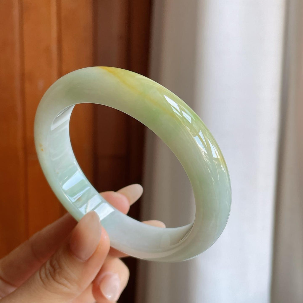 糯冰黄翡翡翠平安镯（60.5mm）（yc242099）