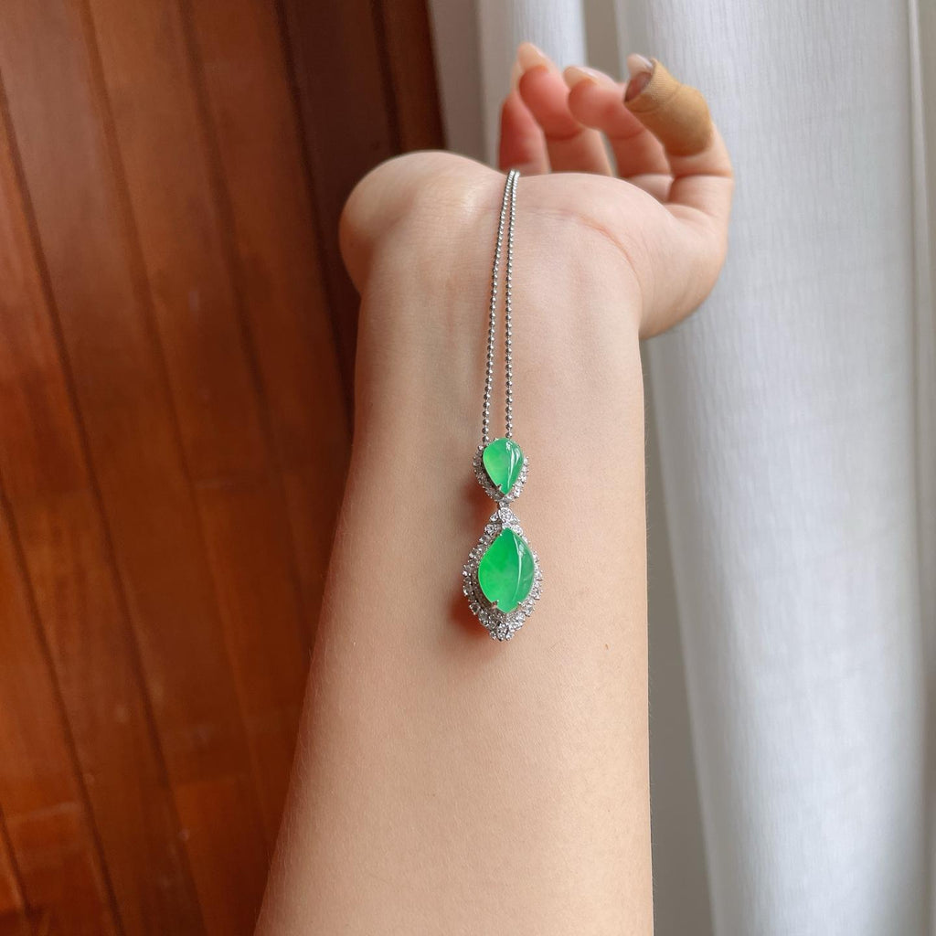 18k金镶镶冰种满绿翡翠吊坠（yc246181）