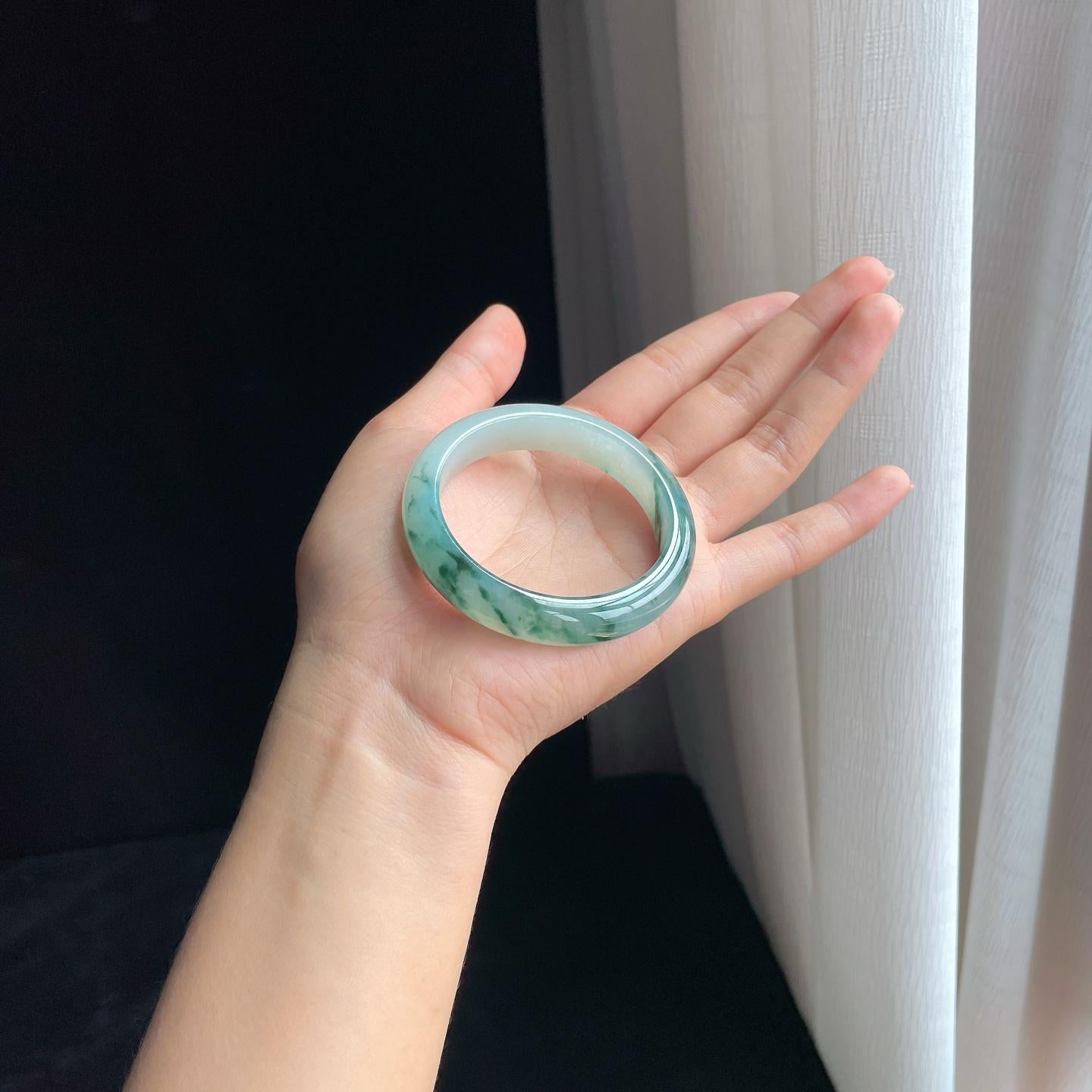 冰种水墨花翡翠平安镯（51.6mm）（yc403443）