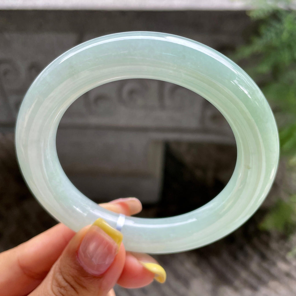 细糯种晴底圆条手镯56.5圈        天然缅甸A货翡翠（yc383114）