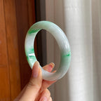 糯冰白底青翡翠平安镯（61mm)（yc414503）