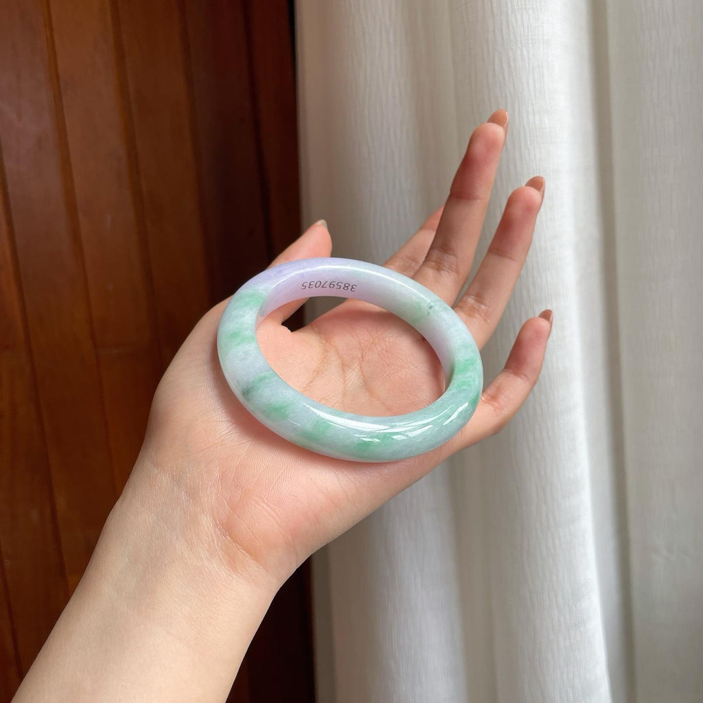 糯冰春带彩翡翠平安镯（58mm)（yc345537）
