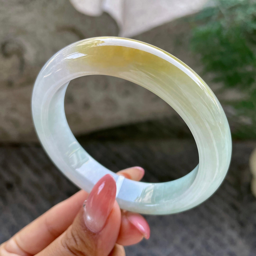 细糯种黄加绿正圈平安镯56圈        天然缅甸A货翡翠（yc431609）
