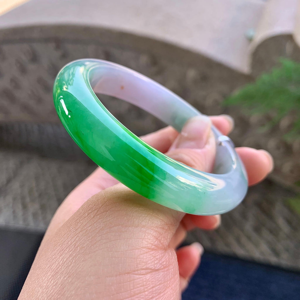 细糯种飘绿洒金平安镯（53mm）（yc305675）