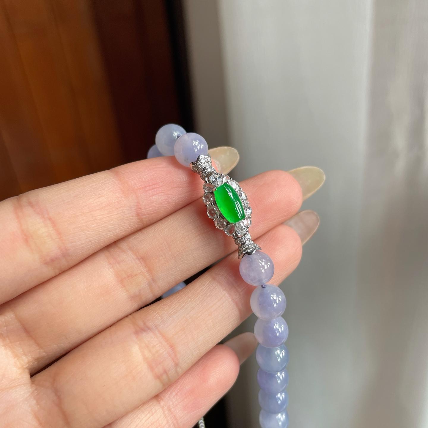 18k金镶冰种紫罗兰翡翠珠串项链（yc228472）