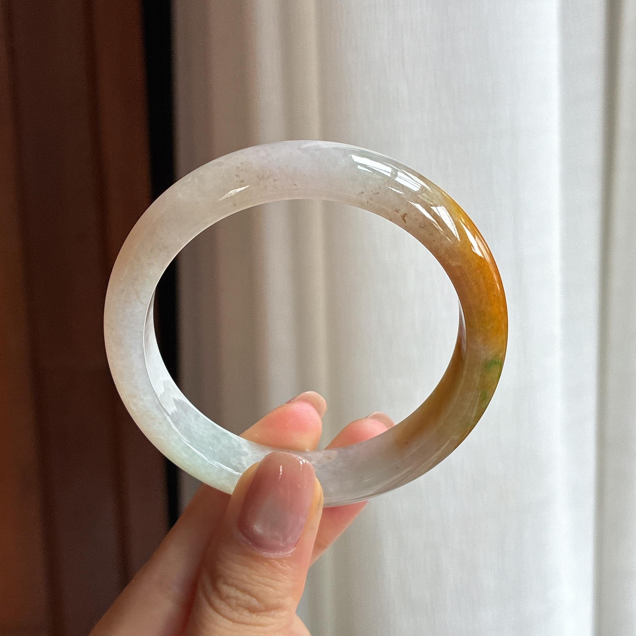 糯冰黄翡特色翡翠平安镯（54.4mm)（yc424330）