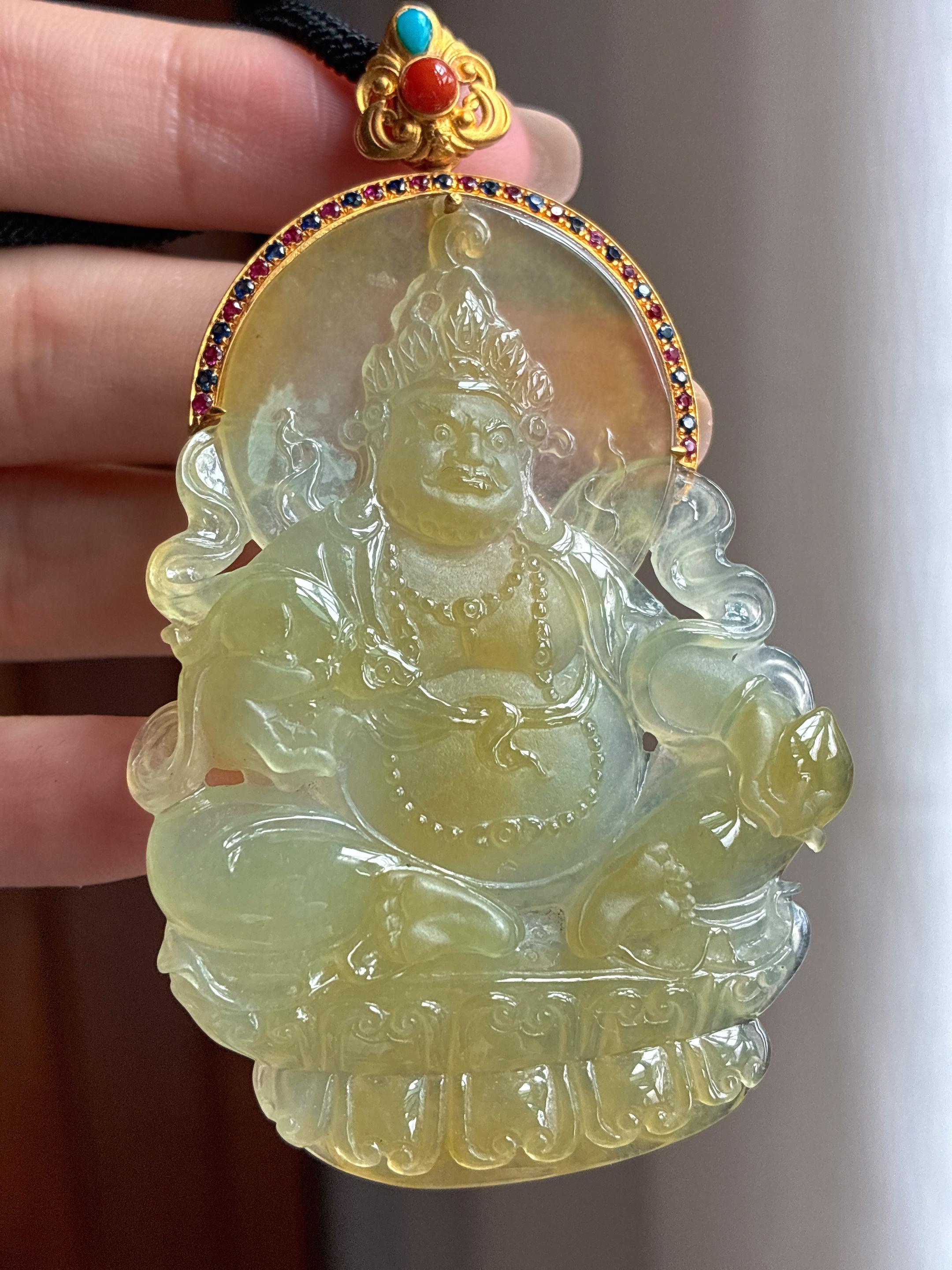 18k金扣头糯冰黄翡翡翠黄财神（yc436443）