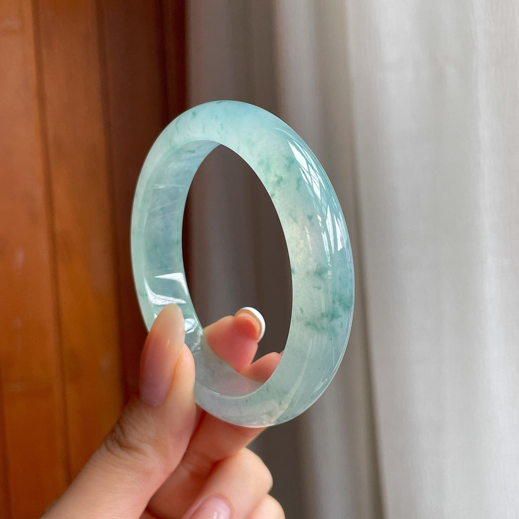 冰种飘花翡翠平安镯（53mm)（yc414709）