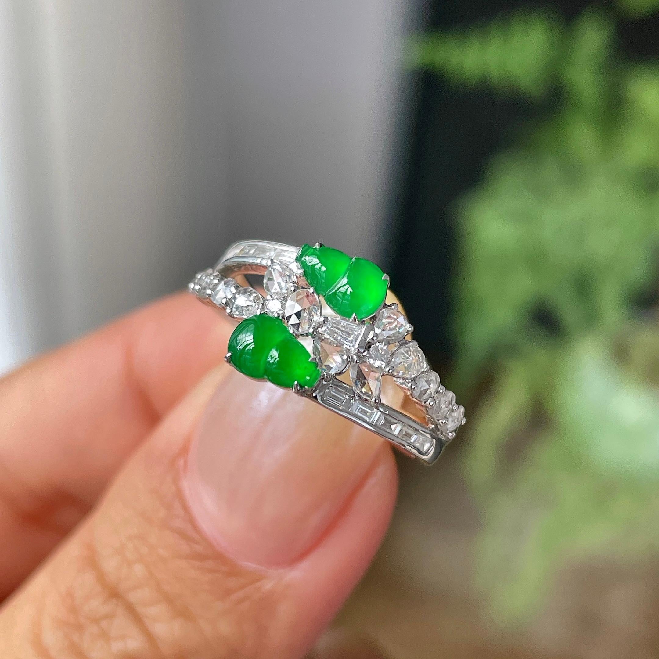 18k金钻镶冰种满绿葫芦戒指        天然缅甸A货翡翠（yc454825）
