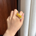 糯冰黄翡翡翠扳指天然缅甸A货翡翠（yc438514）