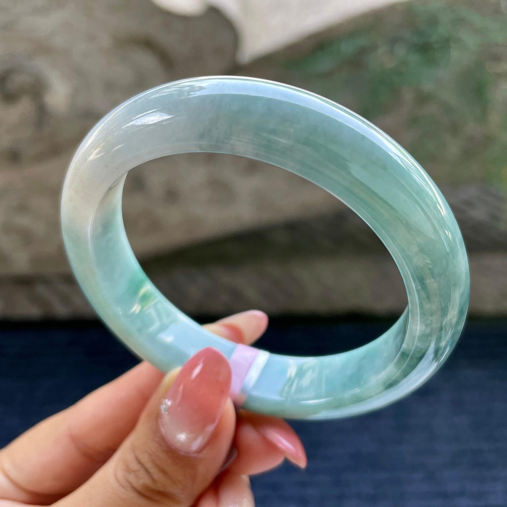 细糯种晴底飘花平安镯56.9圈      天然缅甸A货翡翠（yc426018）