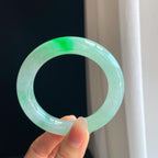 冰种带翠色翡翠圆条手镯（55mm）（yc329495）
