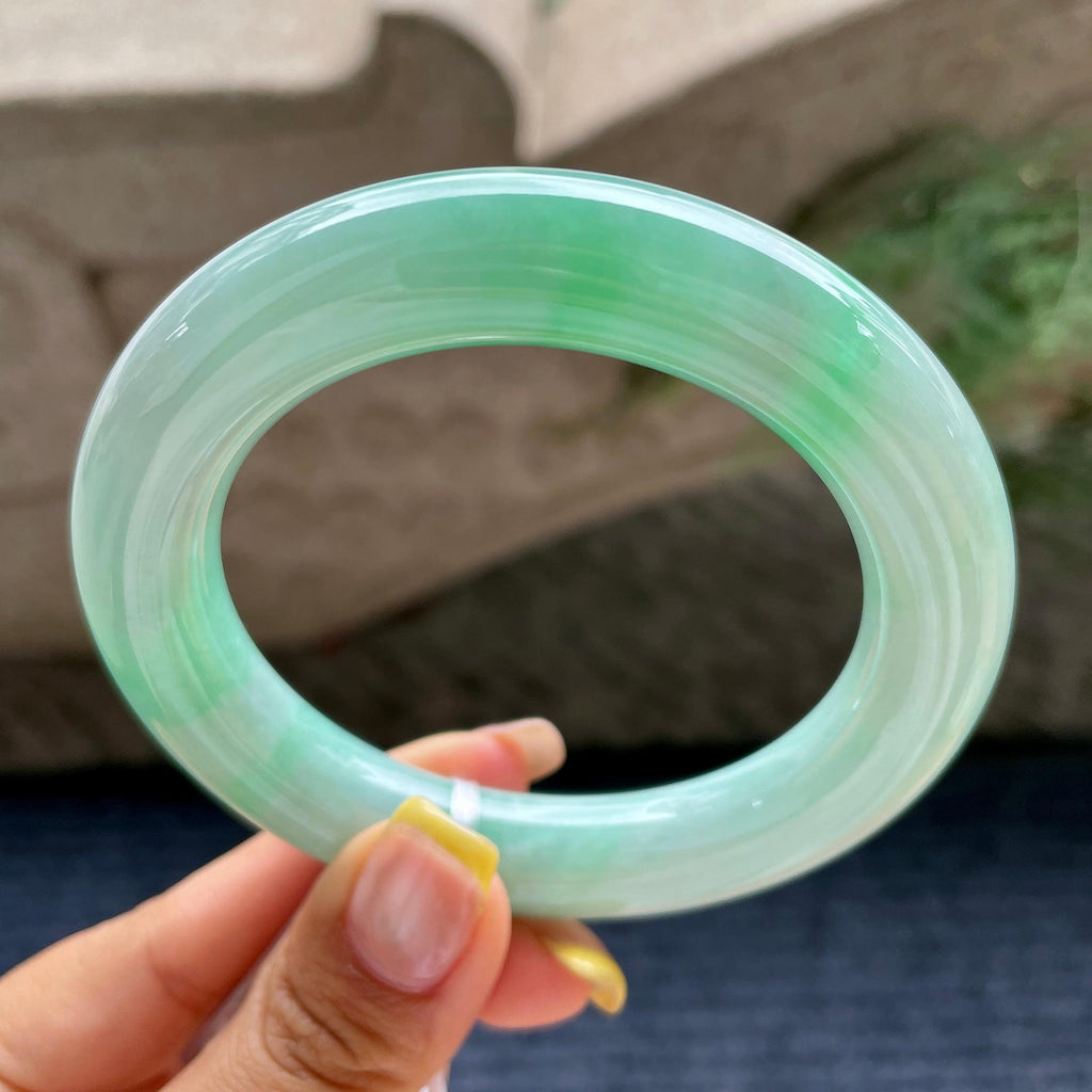 胖圆条    细糯种翠绿圆条手镯57.5圈      天然缅甸A货翡翠（yc376058）