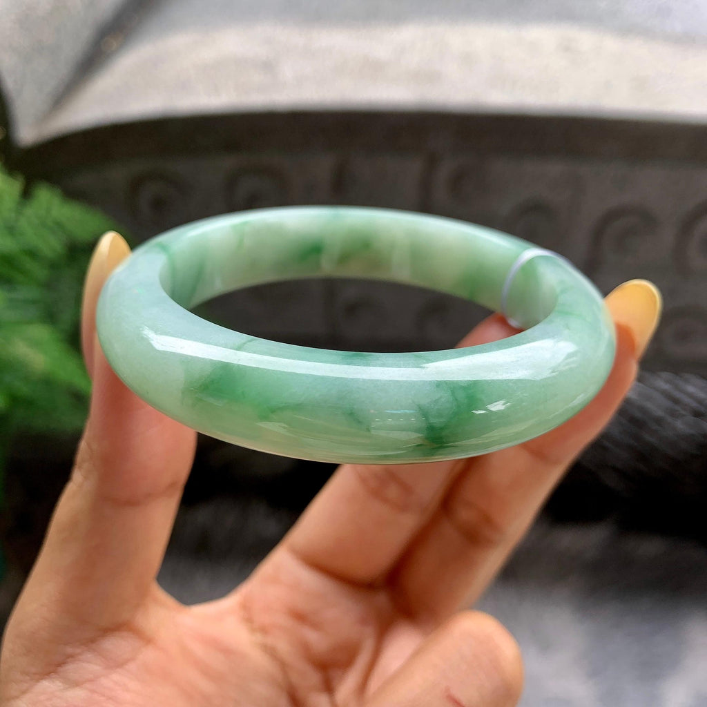 细糯种晴底飘花正圈平安镯56.2圈 天然缅甸A货翡翠（yc481908）