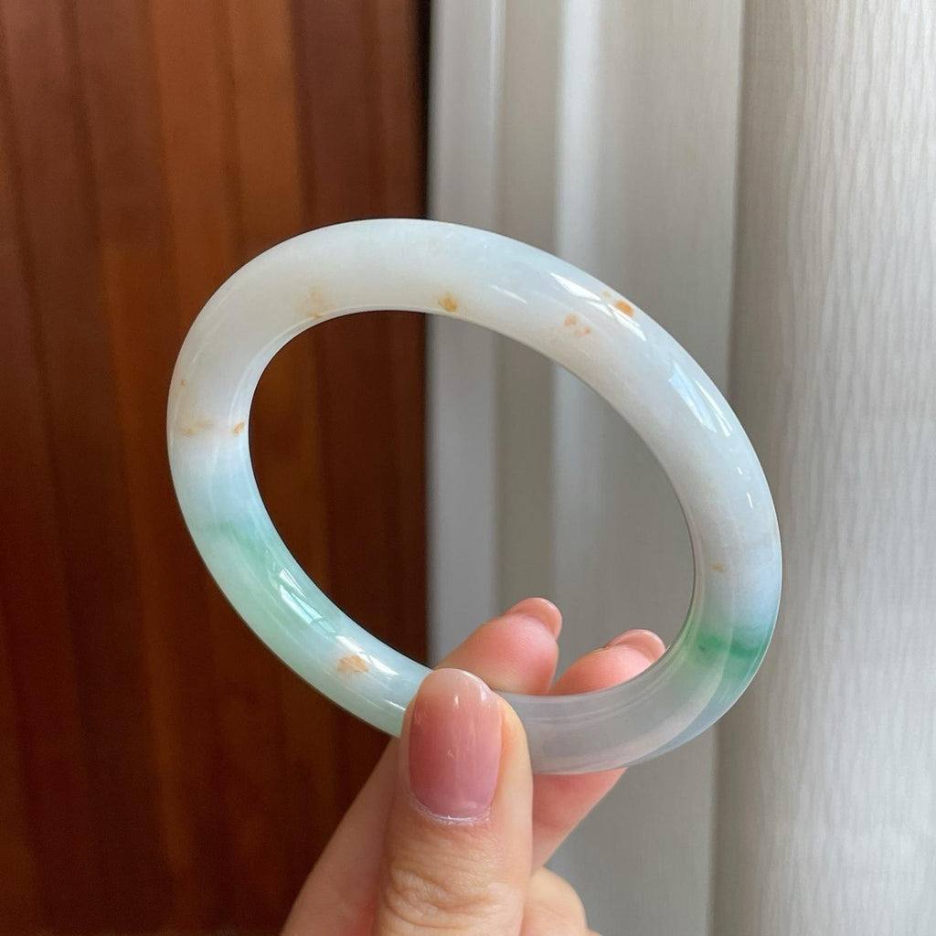 糯冰飘花翡翠圆条手镯（55mm)（yc323655）