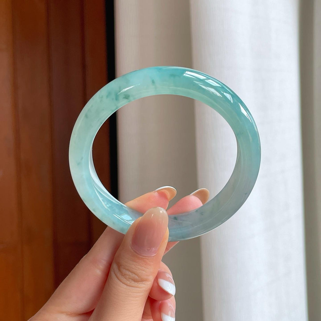 冰种蓝晴飘花翡翠平安镯（57.2mm)（yc388757）