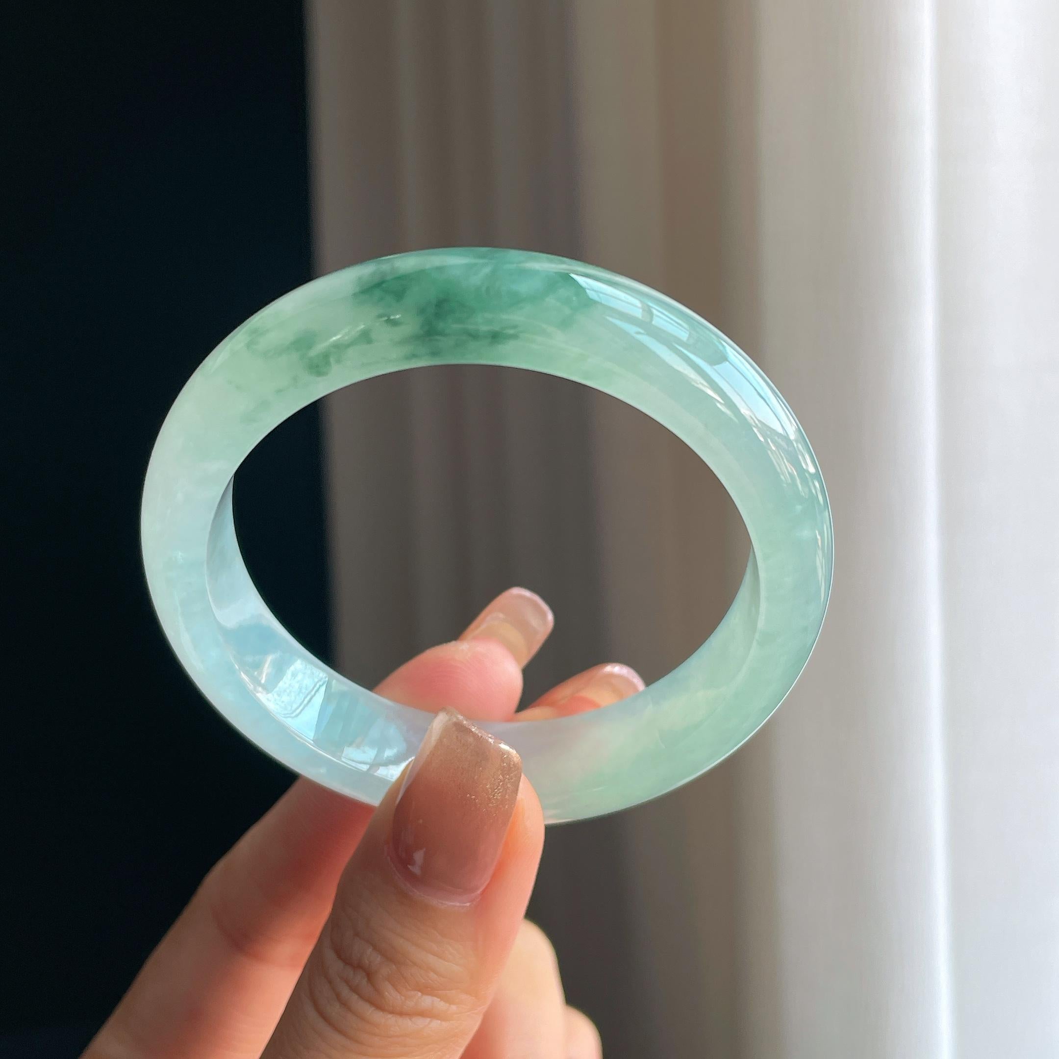 冰种飘花翡翠平安镯（53mm）（yc376721）