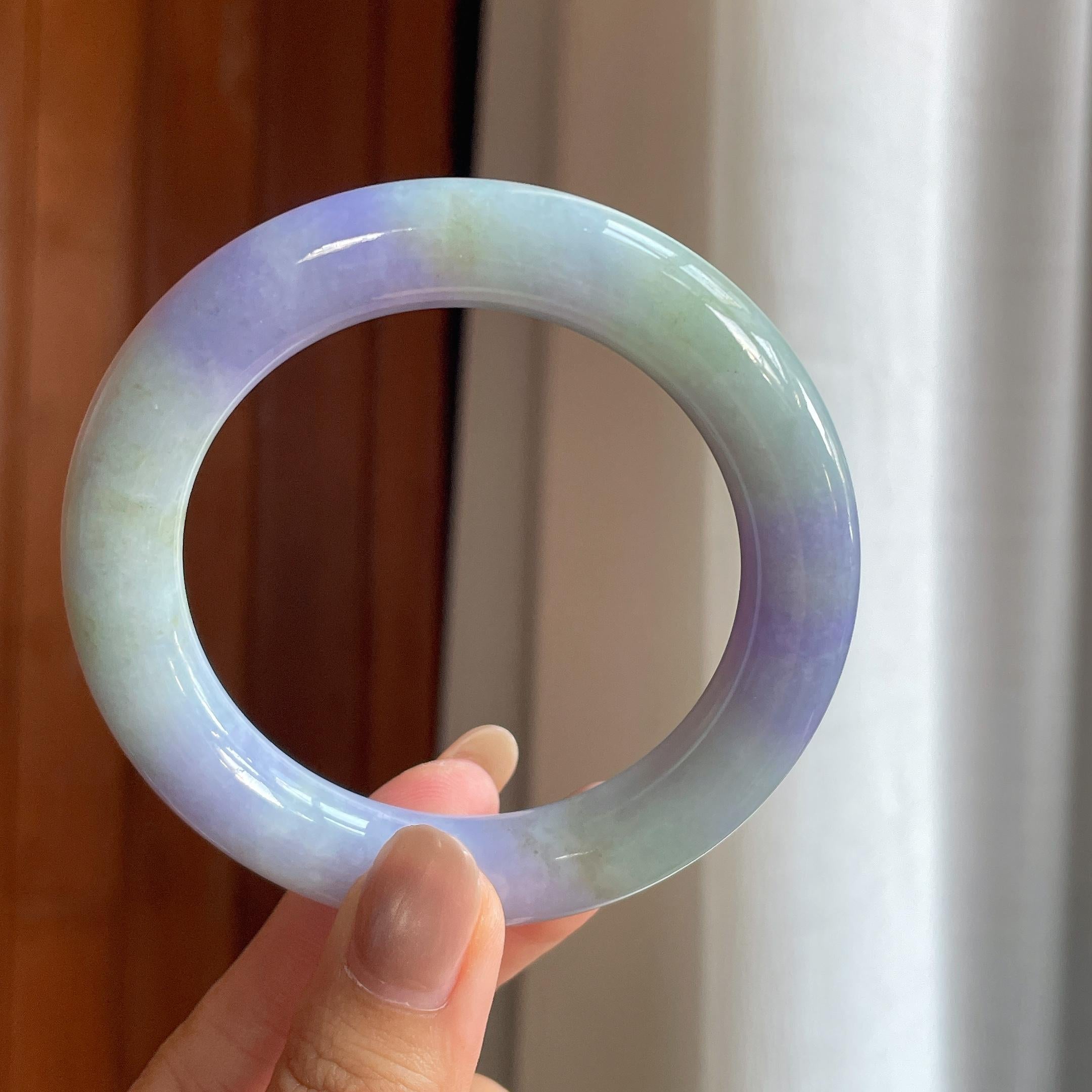 细糯冰紫罗兰翡翠圆条手镯（56.7mm）（yc415363）