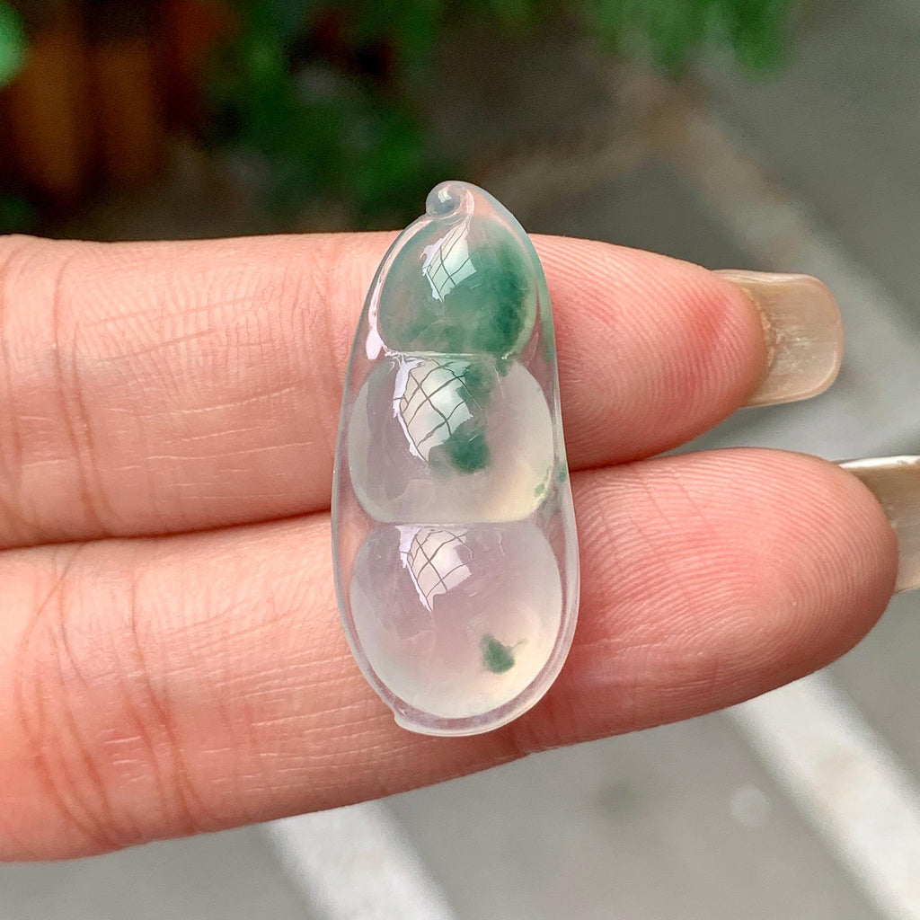 糯冰种飘蓝花福豆吊坠 天然缅甸A货翡翠（yc392767）