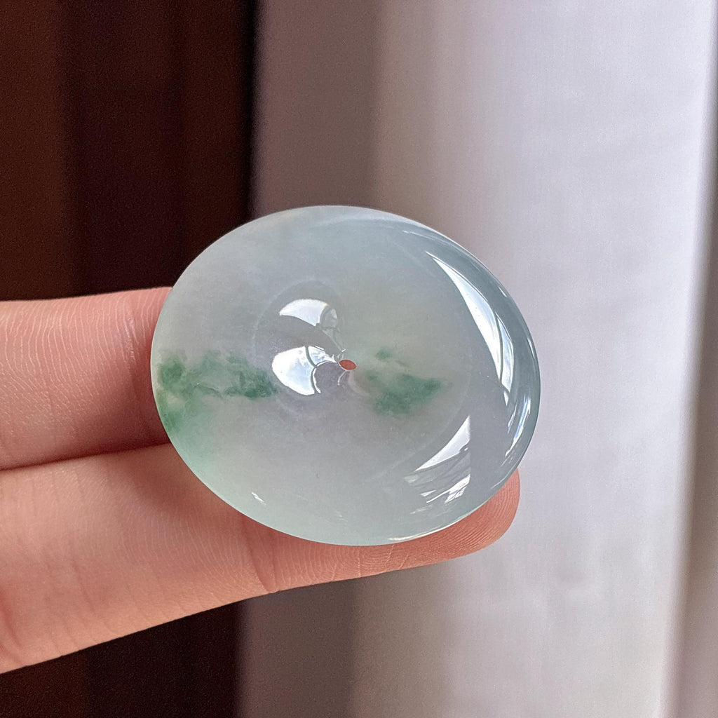 糯冰飘花平安扣挂件 天然缅甸A货翡翠（yc480917）