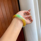 糯冰黄加绿翡翠平安镯（58.5mm）（yc268243）