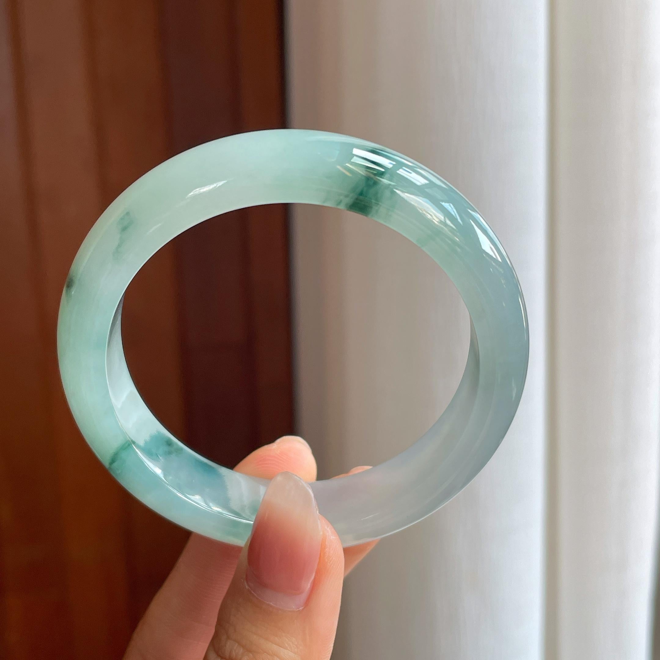 冰种飘花翡翠平安镯（57mm）（yc318680）