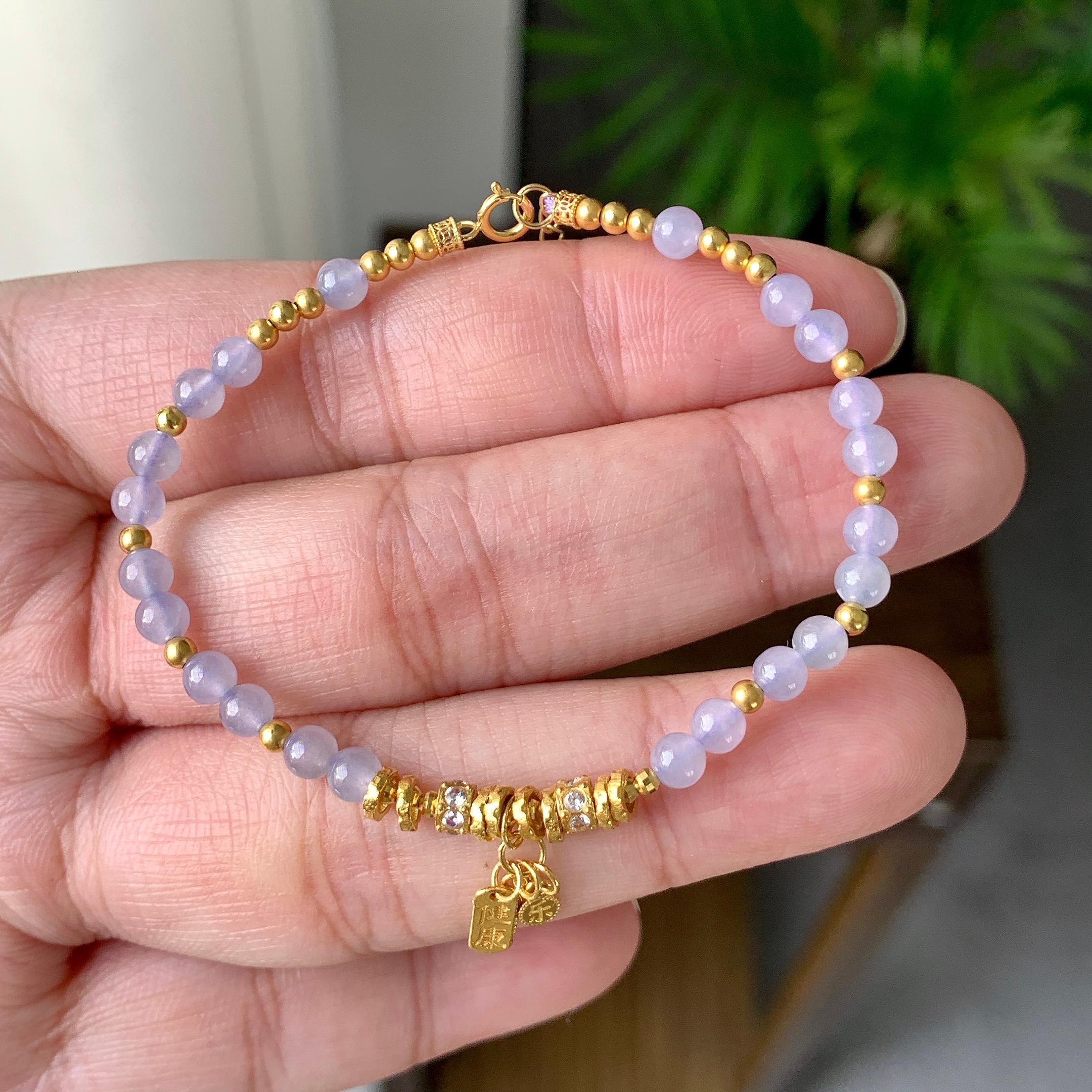 18K金钻镶糯冰种淡紫罗兰小米珠手链（yc232458）