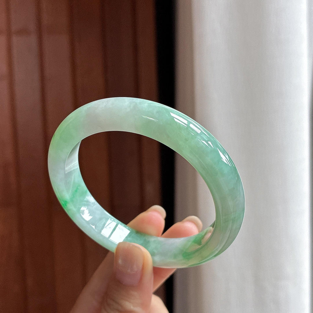 细糯种飘花正圈平安镯 56圈 天然缅甸A货翡翠（yc483934）