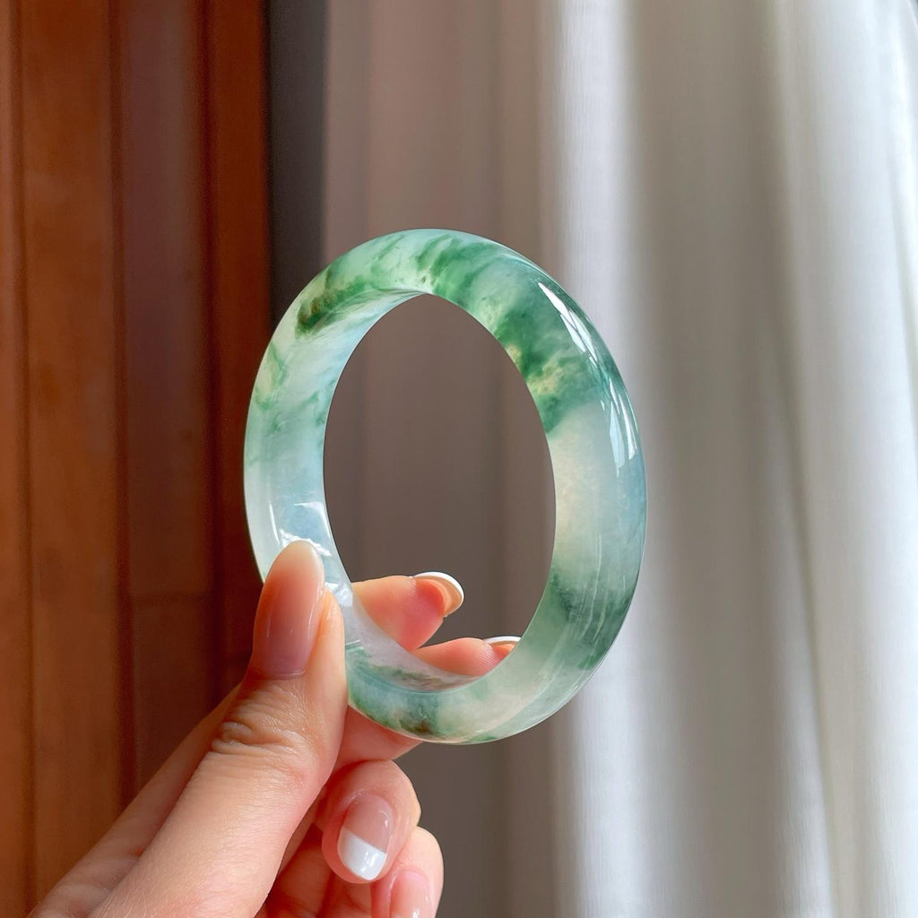 冰种飘花翡翠平安镯（56mm)（yc388726）