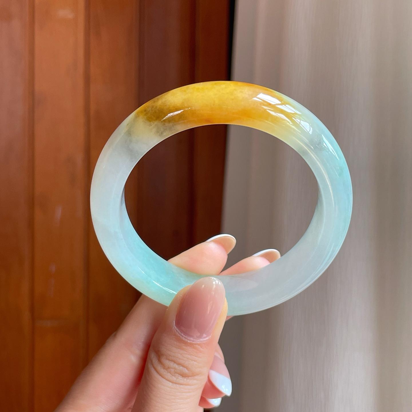 糯冰黄翡特色镯翡翠平安镯（53.8mm）（yc374197）