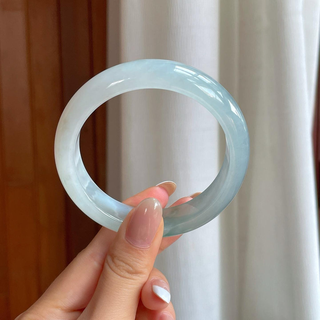 冰种飘花宽版翡翠平安镯（58.2mm)（yc391409）