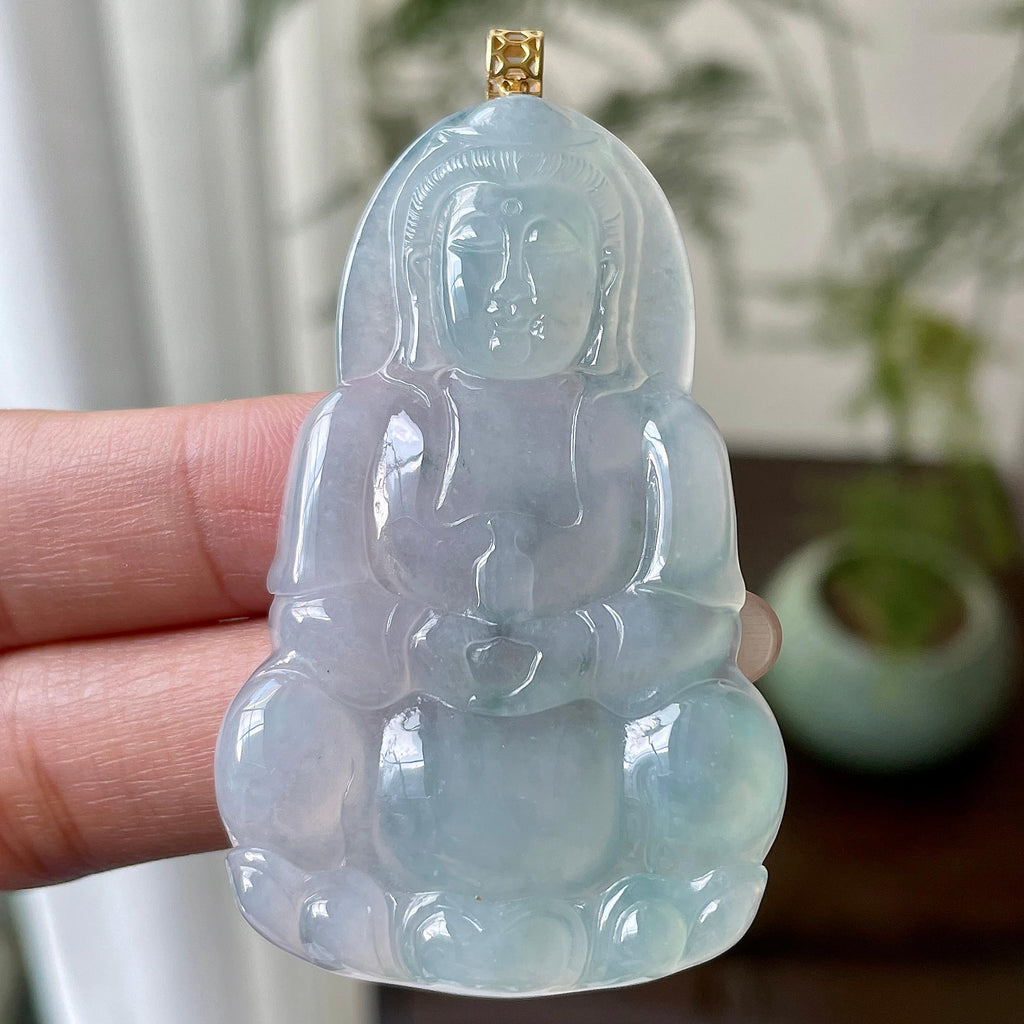 18k金镶糯冰种蓝底观音挂件    天然缅甸A货翡翠（yc333352）