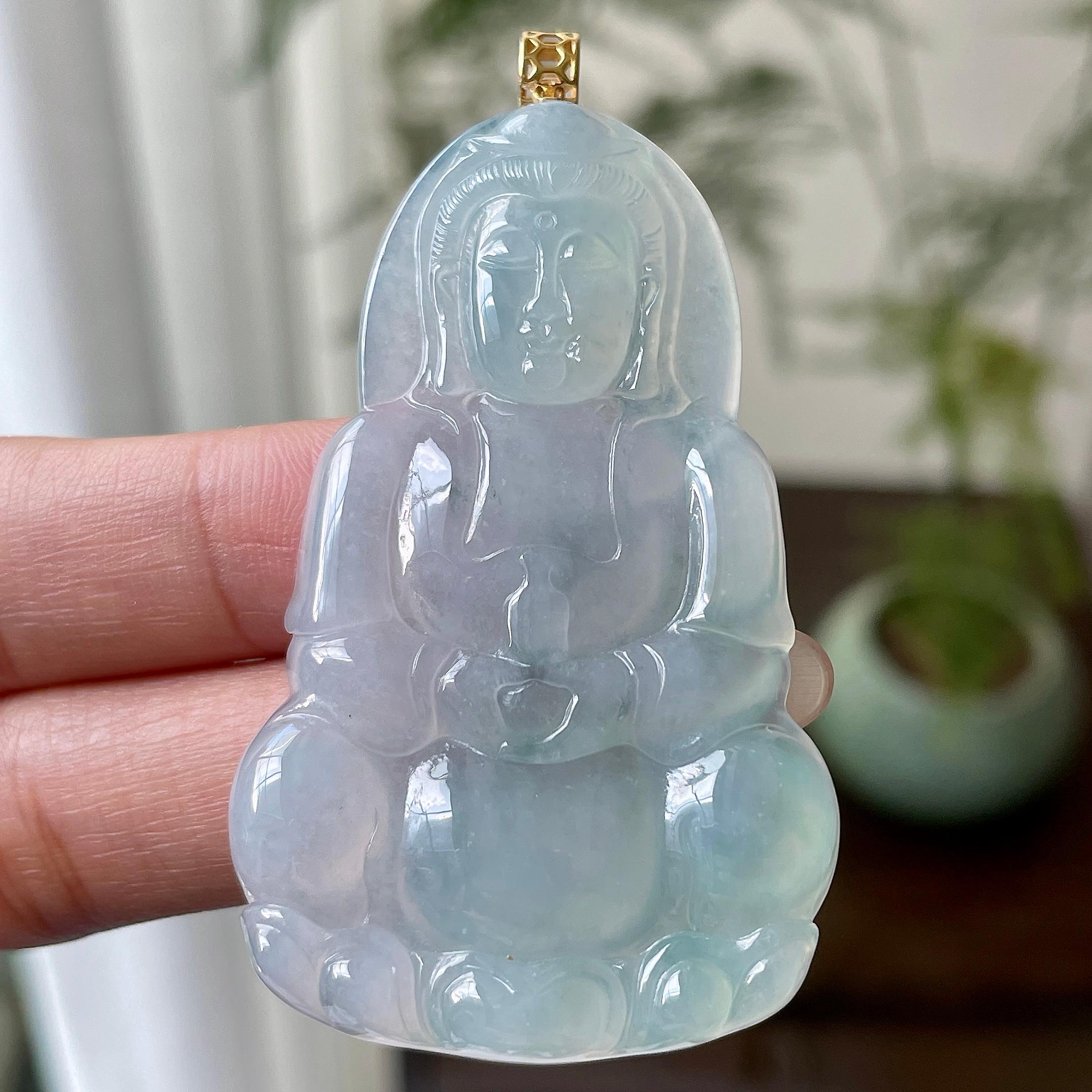 18k金镶糯冰种蓝底观音挂件    天然缅甸A货翡翠（yc333352）