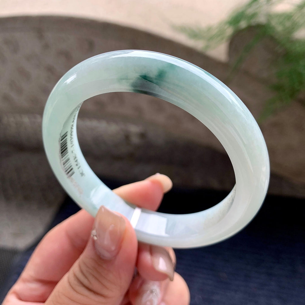 细糯种飘蓝花正圈平安镯 55.8圈口 天然缅甸A货翡翠（yc468021）