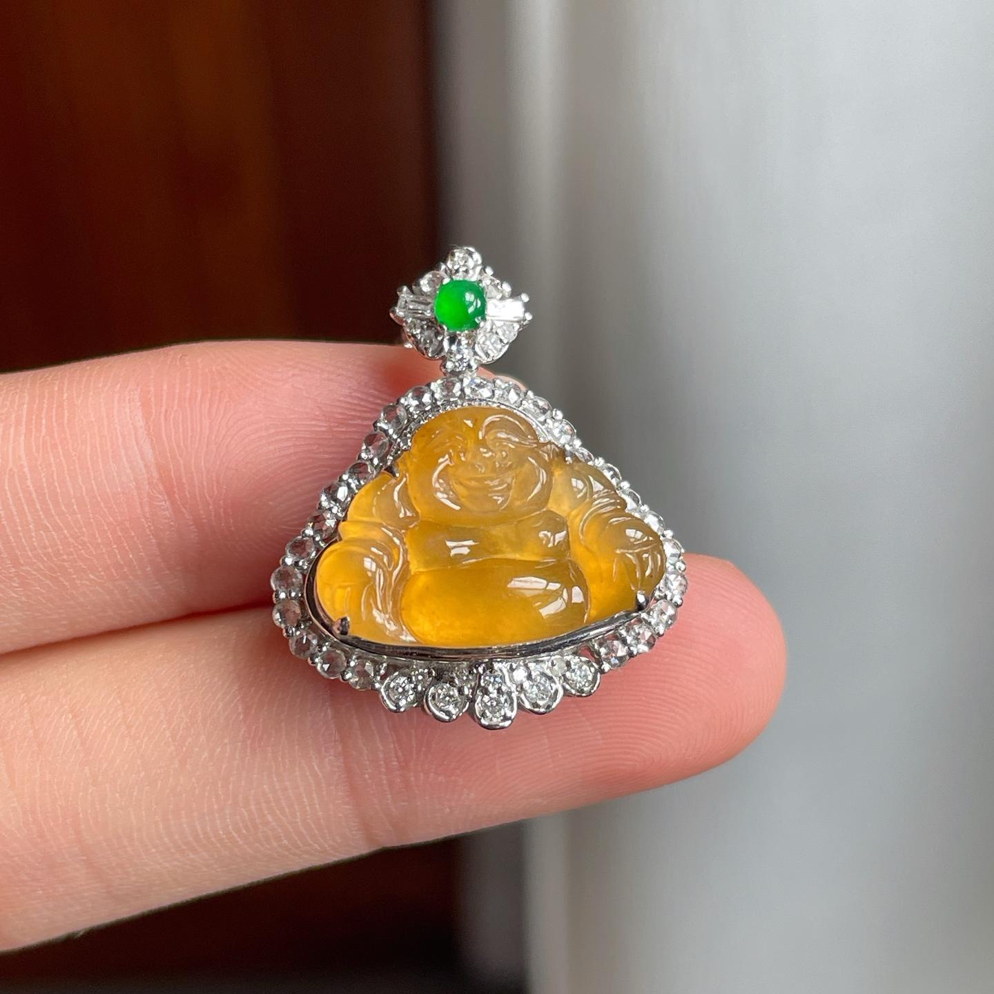 18k金镶冰种黄翡翡翠佛公（yc250559）