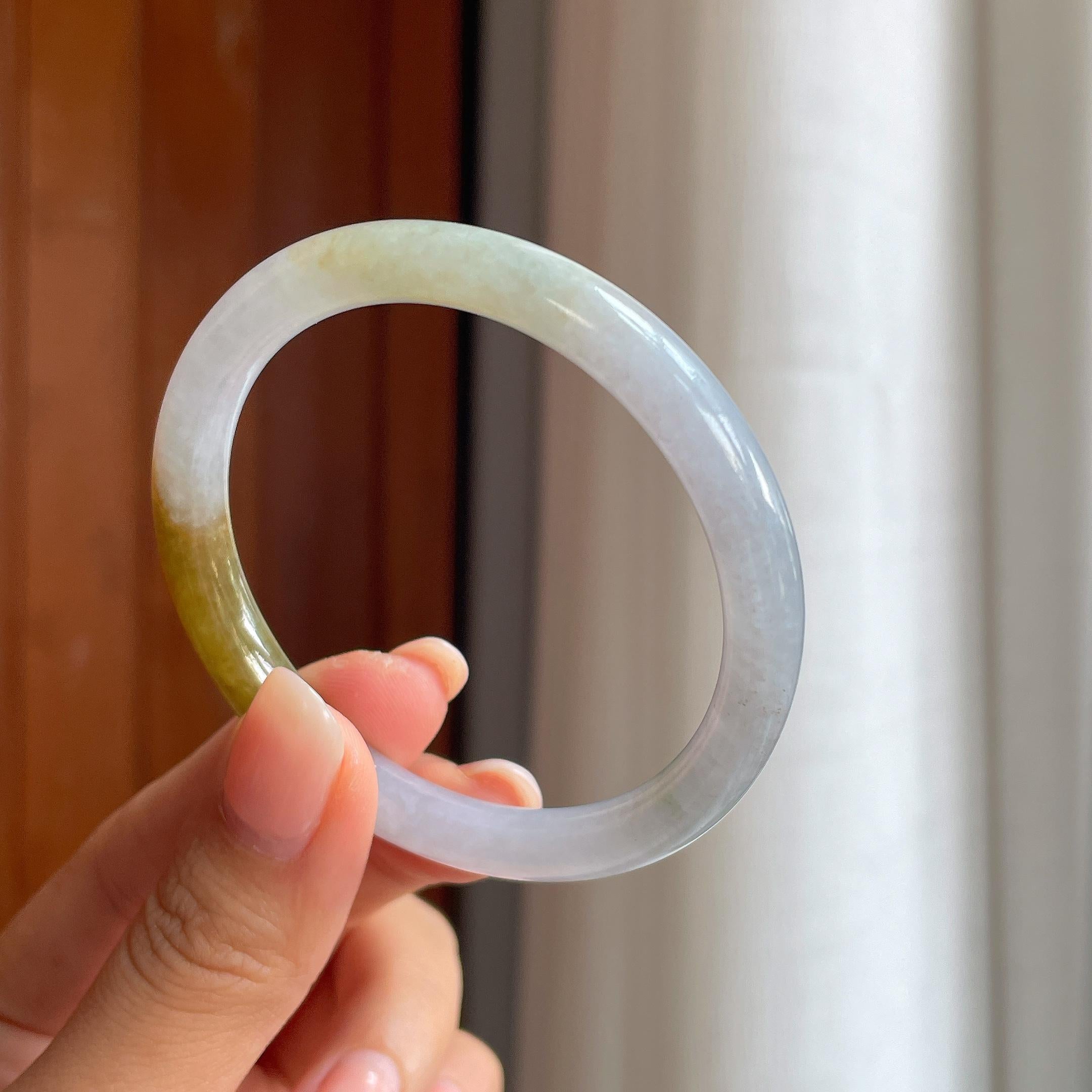 糯冰黄翡圆条翡翠手镯(53.5mm)（yc402810）