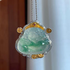 18k金钻镶冰种飘花翡翠财神（yc265746）