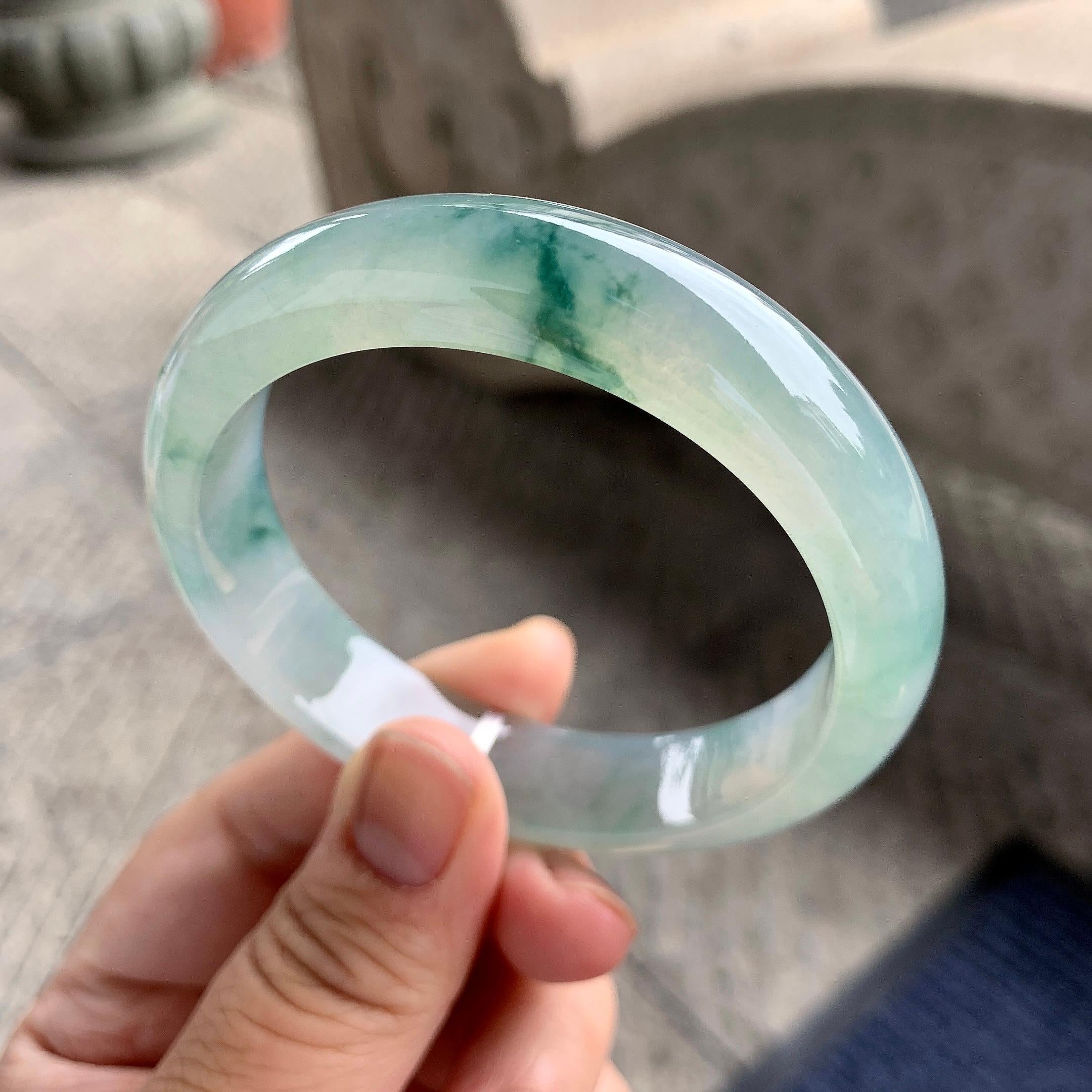 糯冰种飘花平安镯（56mm）（yc228513）