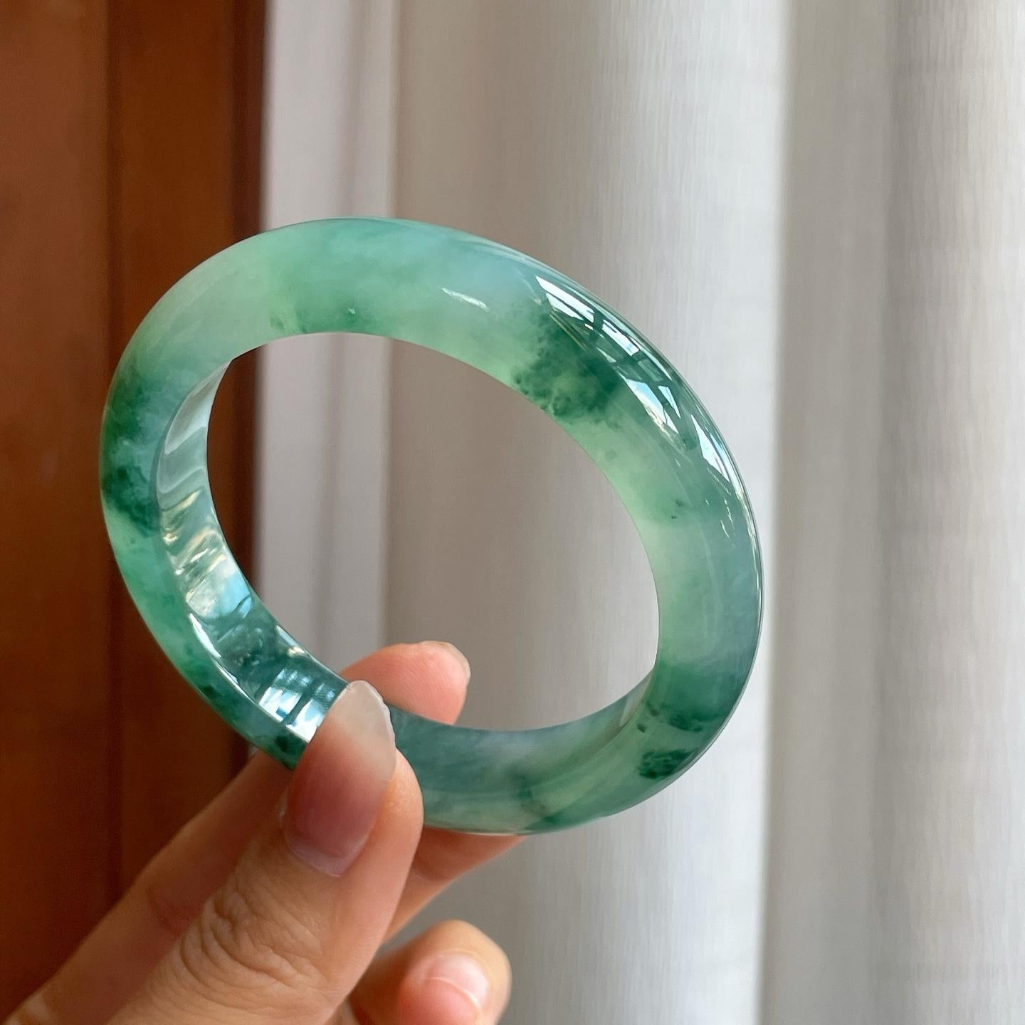冰种飘花翡翠平安镯（56mm）（yc312891）