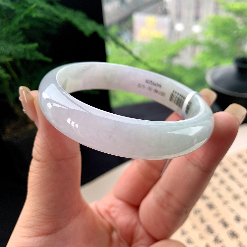 细糯种淡春彩正圈平安镯 57圈口 天然缅甸A货翡翠（yc473072）