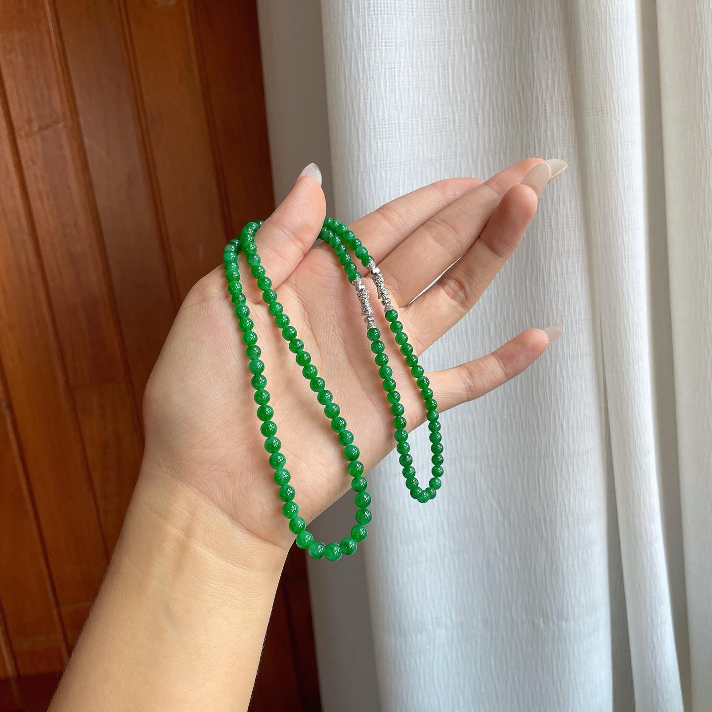 糯冰满绿翡翠珠串项链（yc264165）