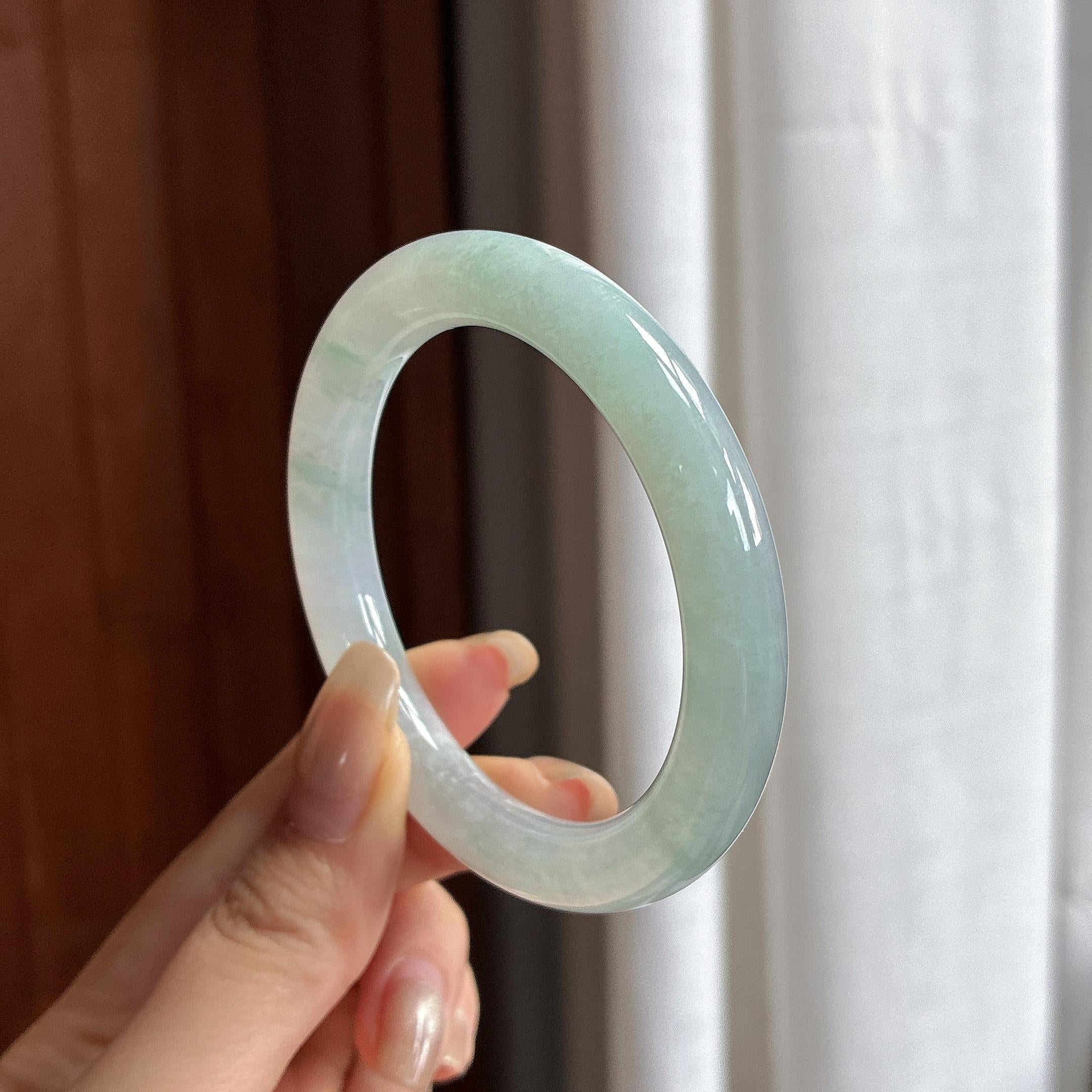 糯冰飘花圆条手镯 51圈 天然缅甸A货翡翠（yc468373）
